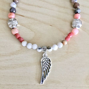 Angel Pendant Gemstone Beaded Necklace On Leather